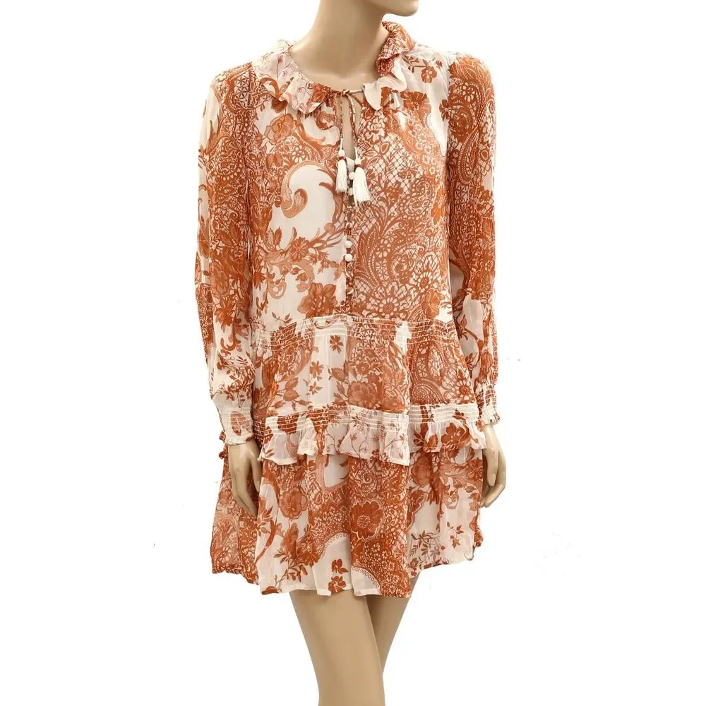 Anthropologie The Marais Printed Chiffon Mini Dress Floral Ruffle XXS 285882